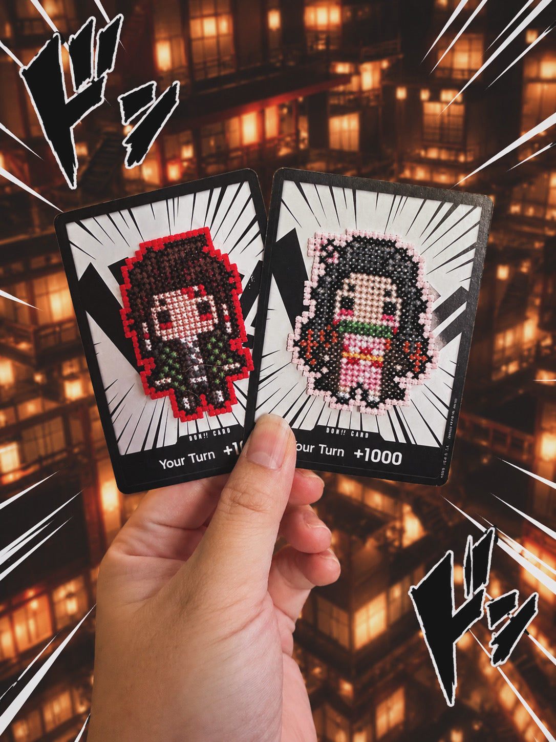 Cross Stitched Custom Cards - Demon Slayer